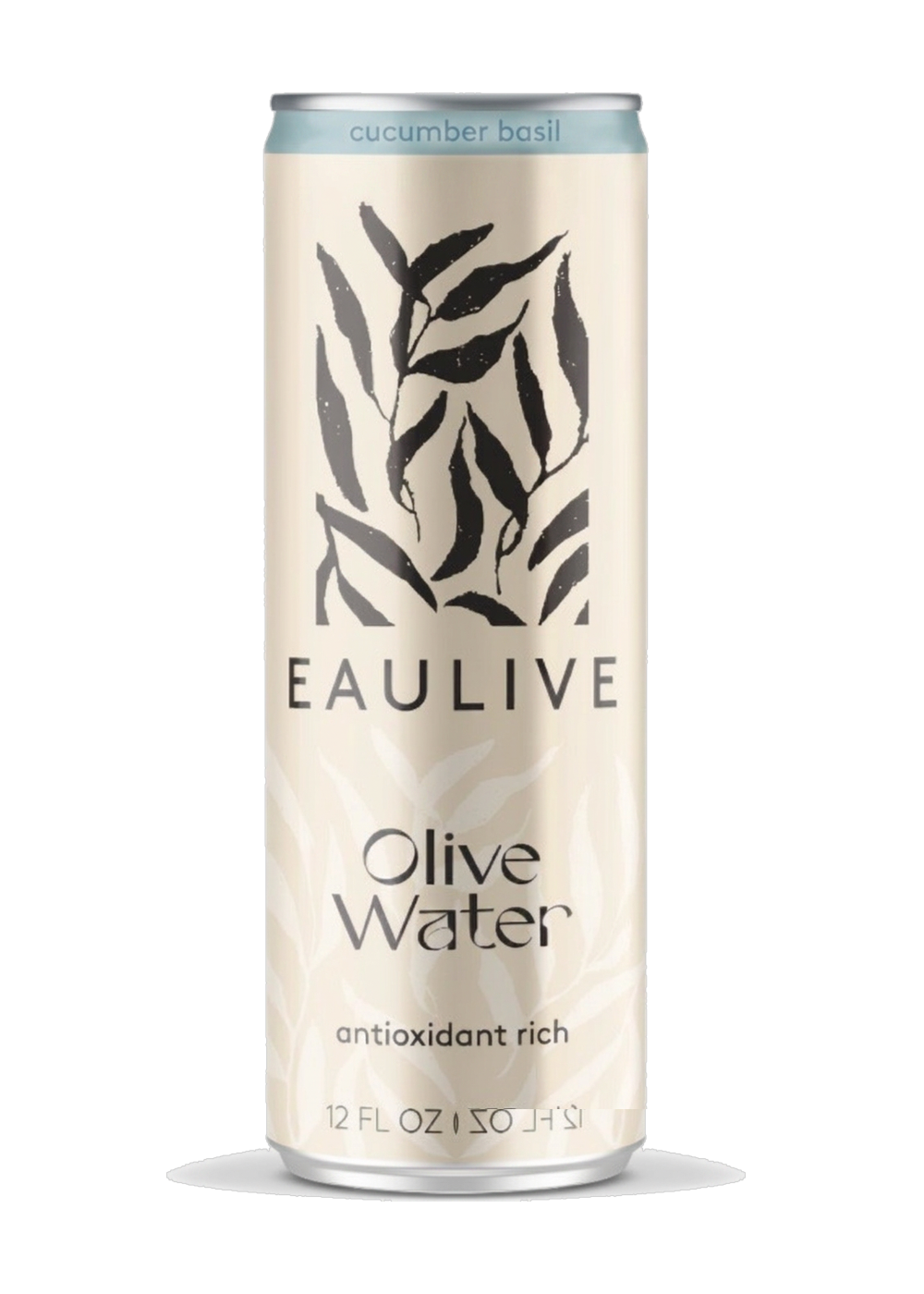 A slim 12 fl oz EAULIVE sparkling olive water can